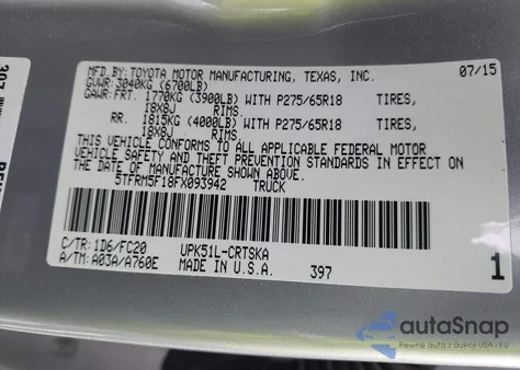 2015 Toyota Tundra Sr5 4.6L V8 from USA, damaged, VIN 5TFRM5F18FX093942